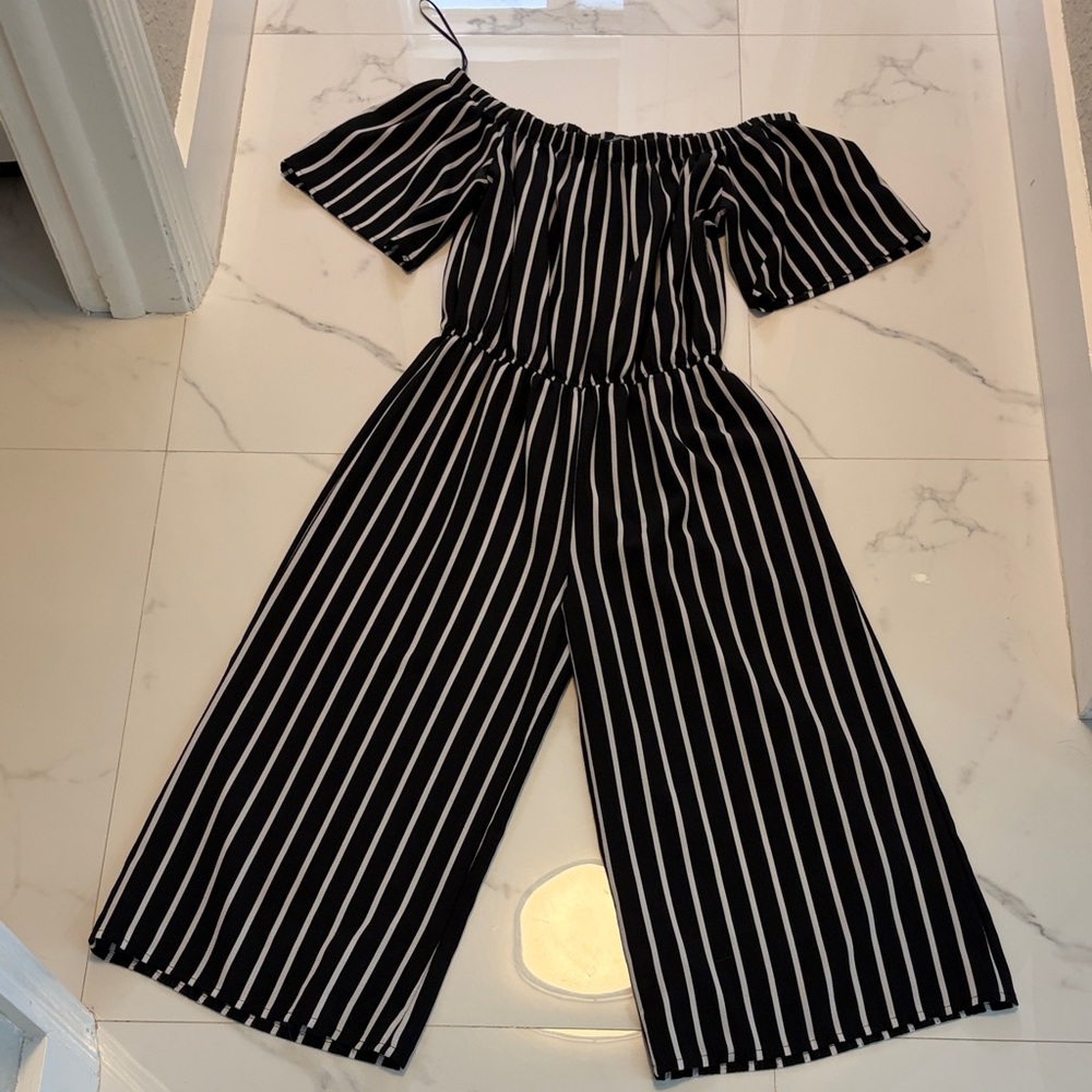 Striped Black and White Vertical Stripe Midi jumpsuit